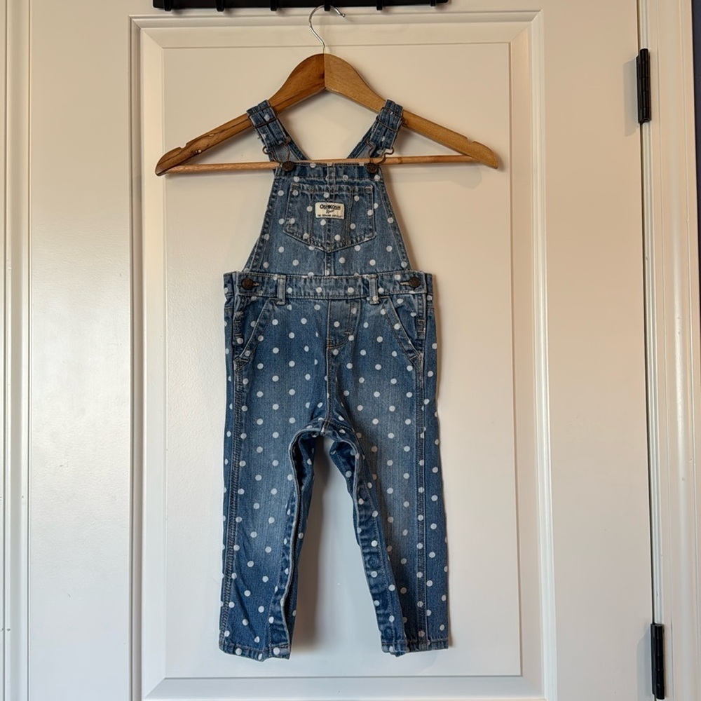 Baby Girl OshKosh Polka Dot Denim Overalls 24 Months